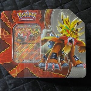Pokemon Tin with Entei in Red and Orange ( Sealed) NEW!